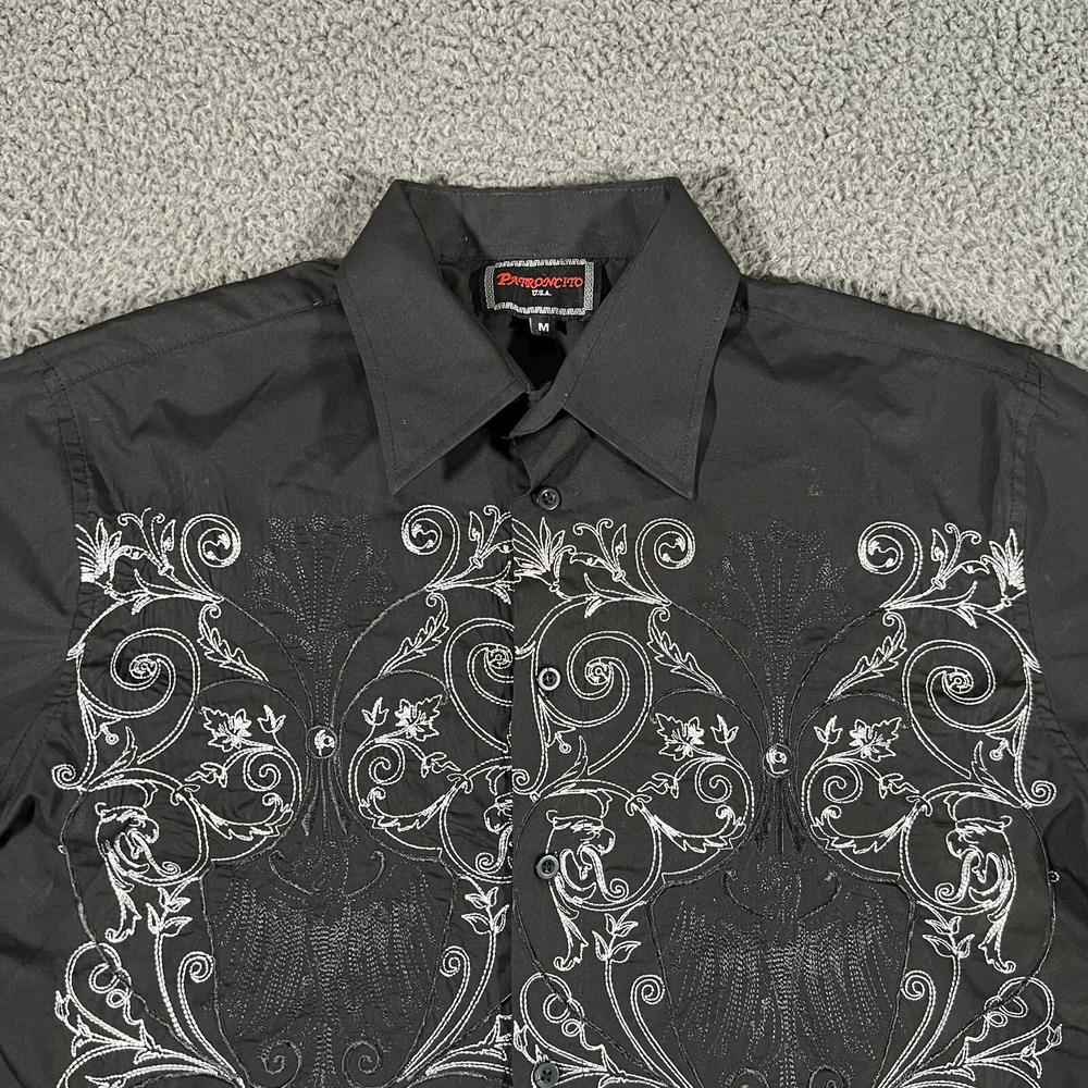 Patroncito Shirt Mens Medium Black Button Up Long Sleeves USA Western - Picture 6 of 12